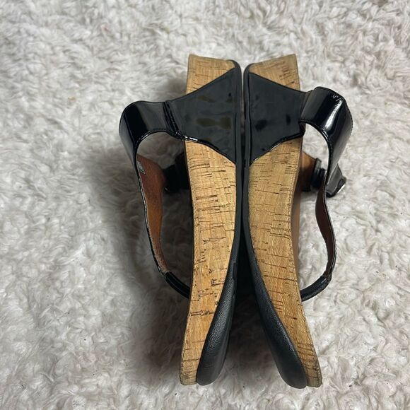 Fitflop patent leather Black cork wedge thong sandals side buckle size 11 - Picture 5 of 8
